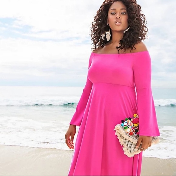 torrid Dresses & Skirts - torrid Barbie Bright Pink Jersey off the shoulder Skater Mini Dress NWT Size 2X